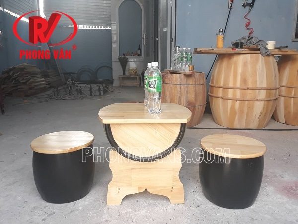 Bàn ghế gỗ thông bằng thùng gỗ coffee trà sữa