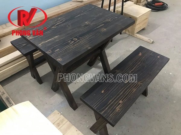 Bộ bàn ghế gỗ thông dài 80cm