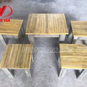 Bộ bàn ghế cà phê gỗ thông màu giả cổ