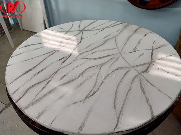 Mặt bàn gỗ thông tròn giả đá trắng