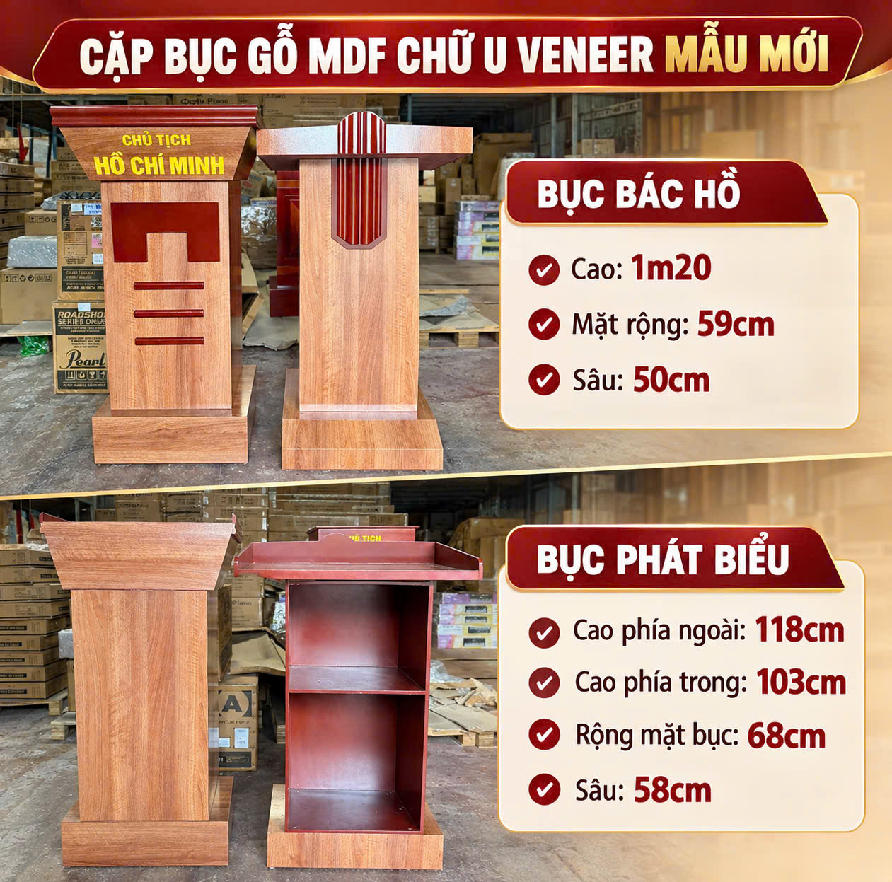 bục hội truong (1) Cặp Bục Gỗ MDF Chữ U Veneer